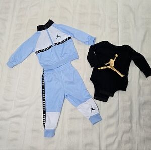 Baby Boys Air Jordan 2 Pcs Tracksuit Blue  & Black Long Sleeve Bodysuit Size 12M